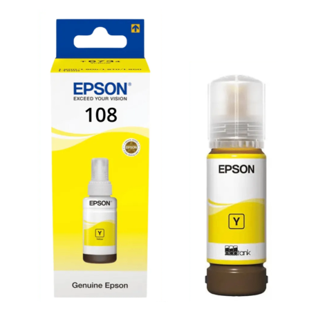 Cartouche d'encre Epson 108 Bouteille d'encre EcoTank Jaune pour L8050 70 ml 7 200 pages en couleur. (C13T09C44A) – Image 1